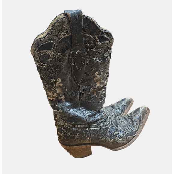 Corral Lizard Inlay Distressed‎ Leather Snip Toe Western Boots 6.5 M C2108 - Picture 1 of 12